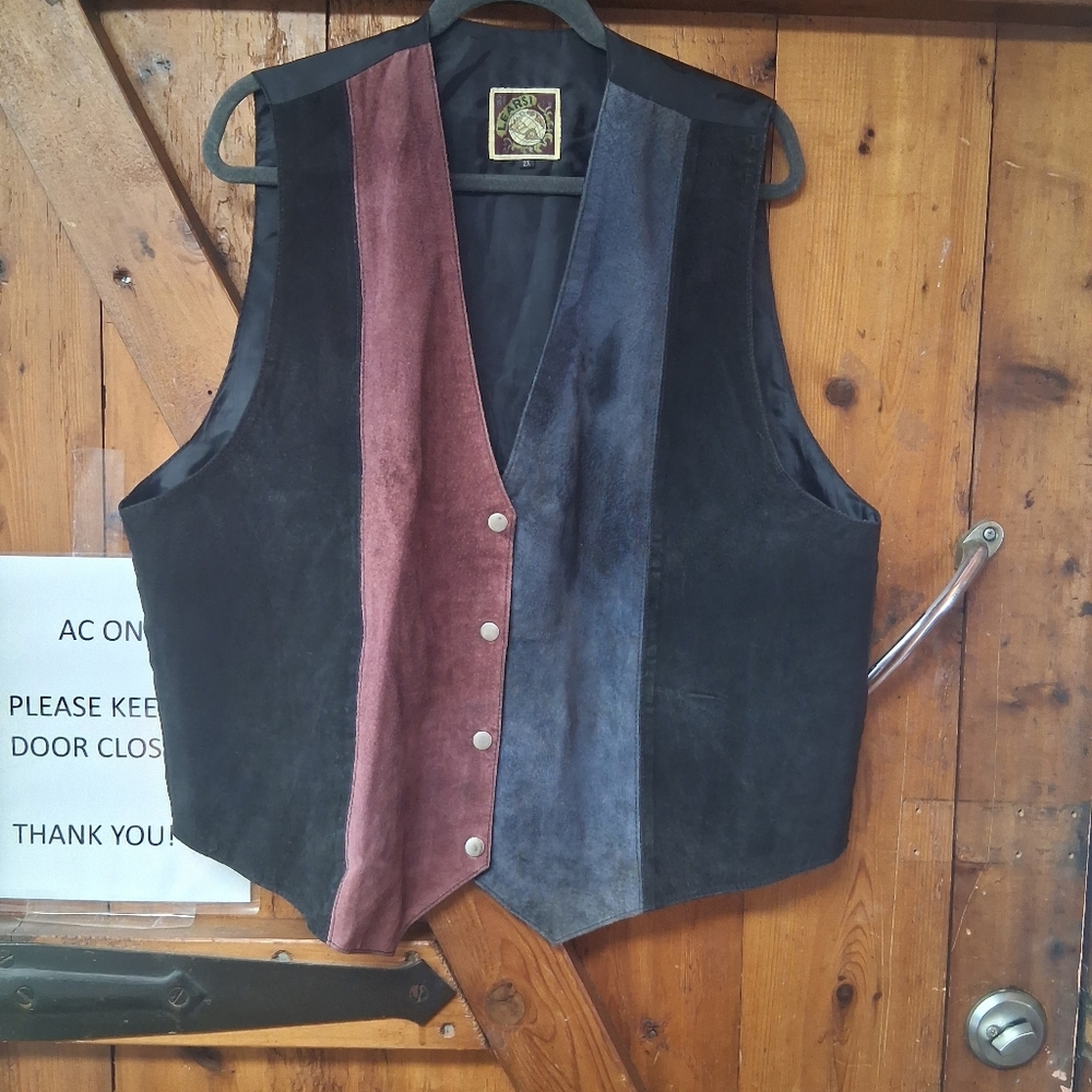 🖤 LEARSI Genuine Suede Colorblock Vest – Size 2X